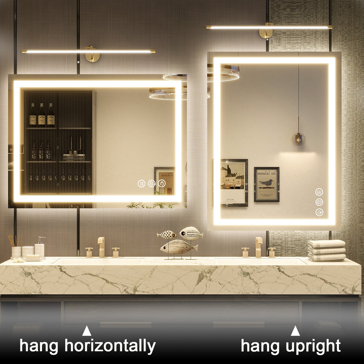 BEAUTYPEAK Bathroom Mirror with Adjustable LED Wall Mounted Mirror, White