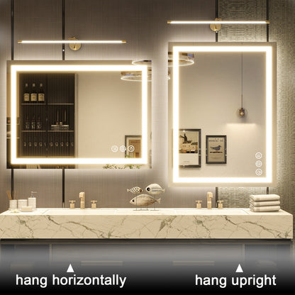 BEAUTYPEAK Bathroom Mirror with Adjustable LED Wall Mounted Mirror, White