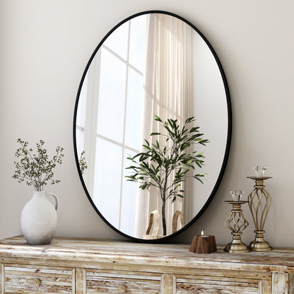 BEAUTYPEAK 24''x 36''Oval Black Aluminum Alloy Framed Wall Mirror