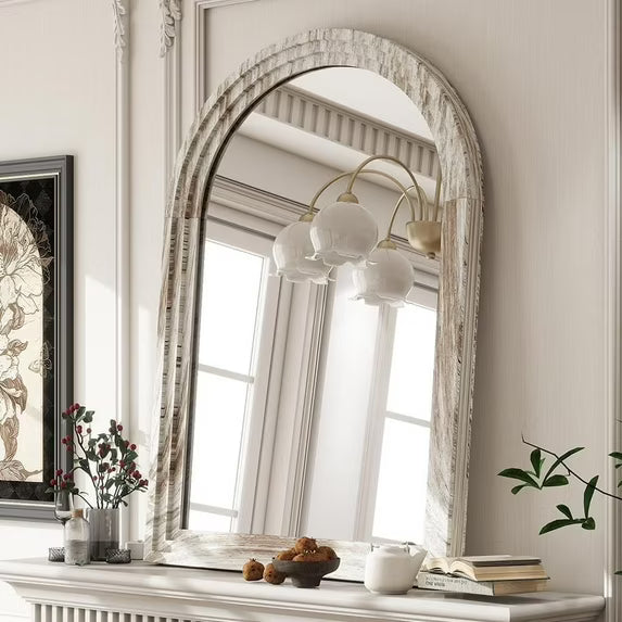 BEAUTYPEAK 36"x 24" Arched Bathroom Mirror Wall Mirror Wooden Frame