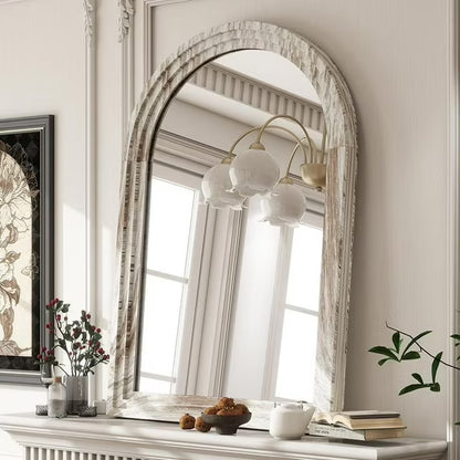 BEAUTYPEAK 36"x 24" Arched Bathroom Mirror Wall Mirror Wooden Frame