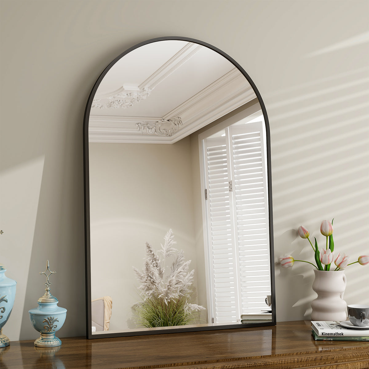 BEAUTYPEAK 20"x 30" Bathroom Mirror Wall Vanity Arched Mirror, Black