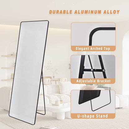 BEAUTYPEAK Rectangle Rounded Standing Full Length Mirror Floor, Black