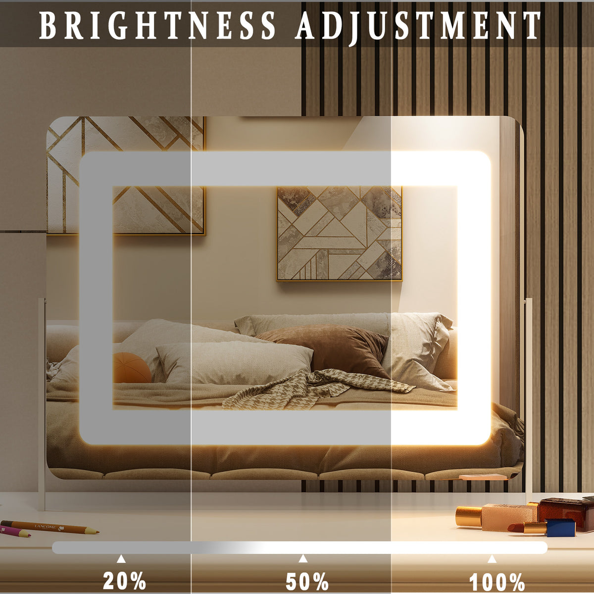 BEAUTYPEAK Hollywood Vanity Mirror Rectangular Mirror with LED, White