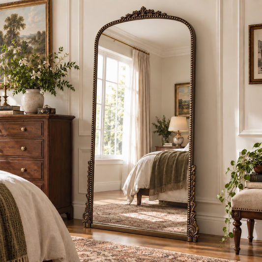 BEAUTYPEAK 71"x 32" Antique Full Length Mirror Large Arched Floor Mirror with Stand,Antique Bronze