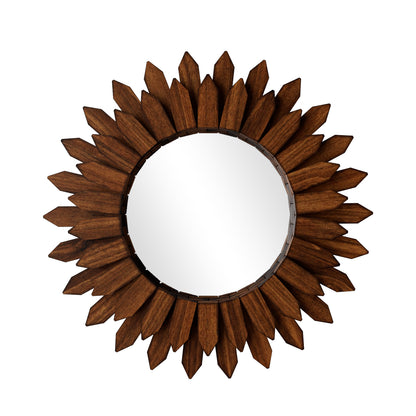 BEAUTYPEAK 24" Round Wood Sunburst Wall Mirror Vanity Mirror Wall Mounted