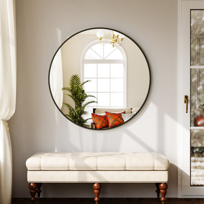 BEAUTYPEAK  Round Aluminum Alloy Black Framed Wall Mirror
