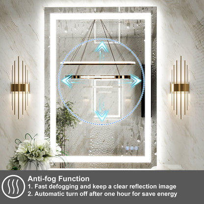 LED Light Anti-Fog Rectangular Frameless Wall Mirror Vanity Mirror
