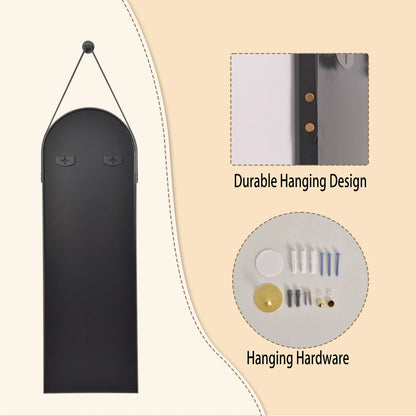 BEAUTYPEAK 48" x 16" Arched Full Length Mirror Hanging Wall Mirrors with Leather Strap