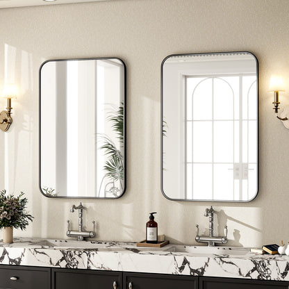 BEAUTYPEAK 24"x 36" Rounded Corners Aluminum Alloy Black Framed Wall Mirror