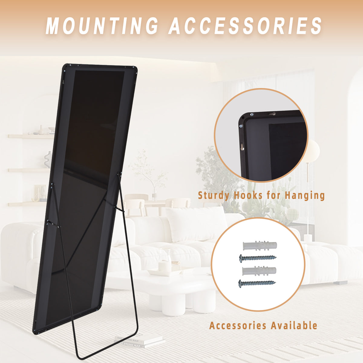 BEAUTYPEAK Rectangle Rounded Standing Full Length Mirror Floor, Black