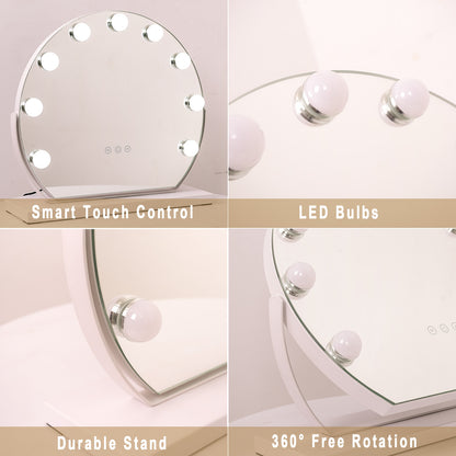 BEAUTYPEAK 16"x14" Round Hollywood Vanity Mirror with Adjustable Lights, White