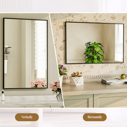 BEAUTYPEAK 24" x 36" Rectangular Aluminum Alloy Black Framed Wall Mirror