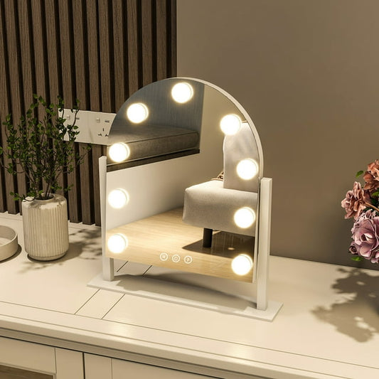 BEAUTYPEAK 11"x13" Hollywood Arched Vanity Mirror with Adjustable Lights,White