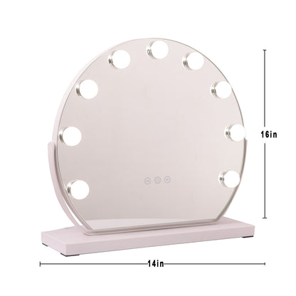 BEAUTYPEAK 16"x14" Round Hollywood Vanity Mirror with Adjustable Lights, White