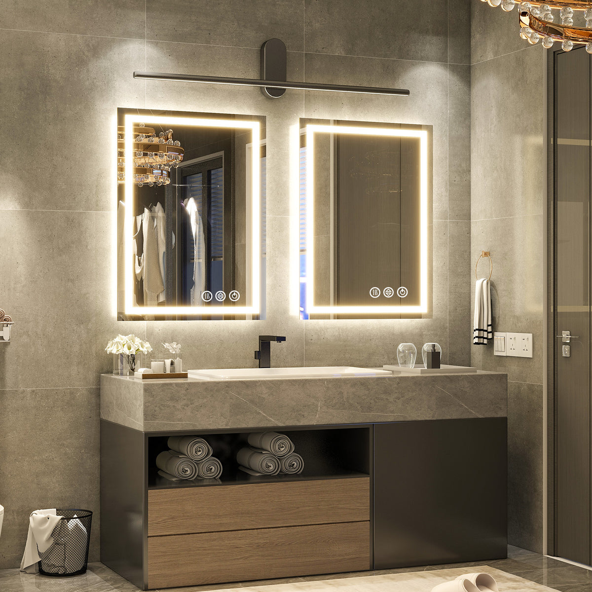 BEAUTYPEAK Bathroom Mirror with Adjustable LED Wall Mounted Mirror, White