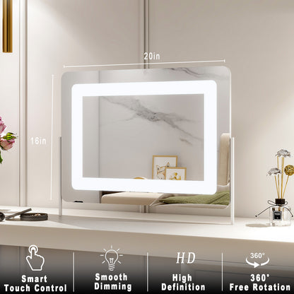 BEAUTYPEAK Hollywood Vanity Mirror Rectangular Mirror with LED, White