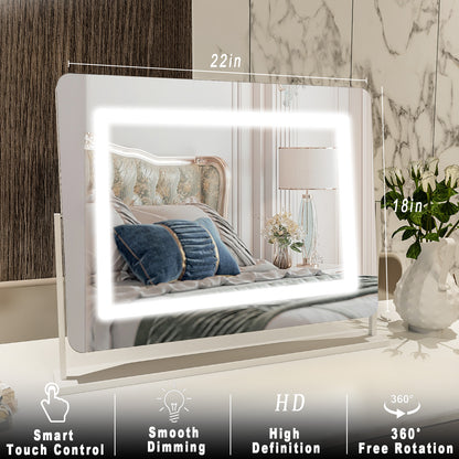 BEAUTYPEAK Hollywood Vanity Mirror Rectangular Mirror with LED, White