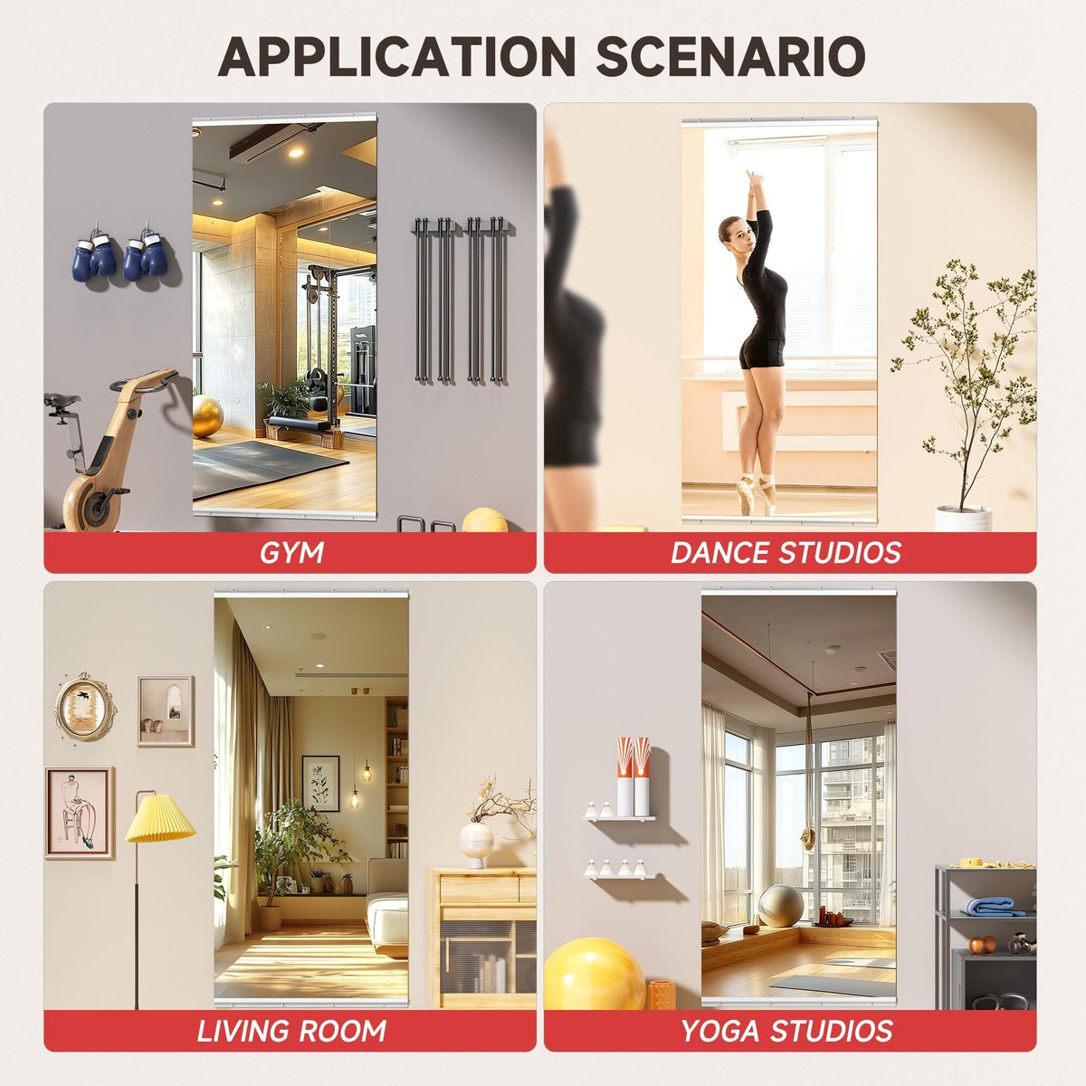 BEAUTYPEAK 60"x33" 1pcs Home Gym Full-length Mirror Frameless Yoga Wall-mounted Mirror