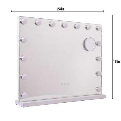 BEAUTYPEAK 23"x18" Rectangular Hollywood Vanity Mirror with Magnifier, White