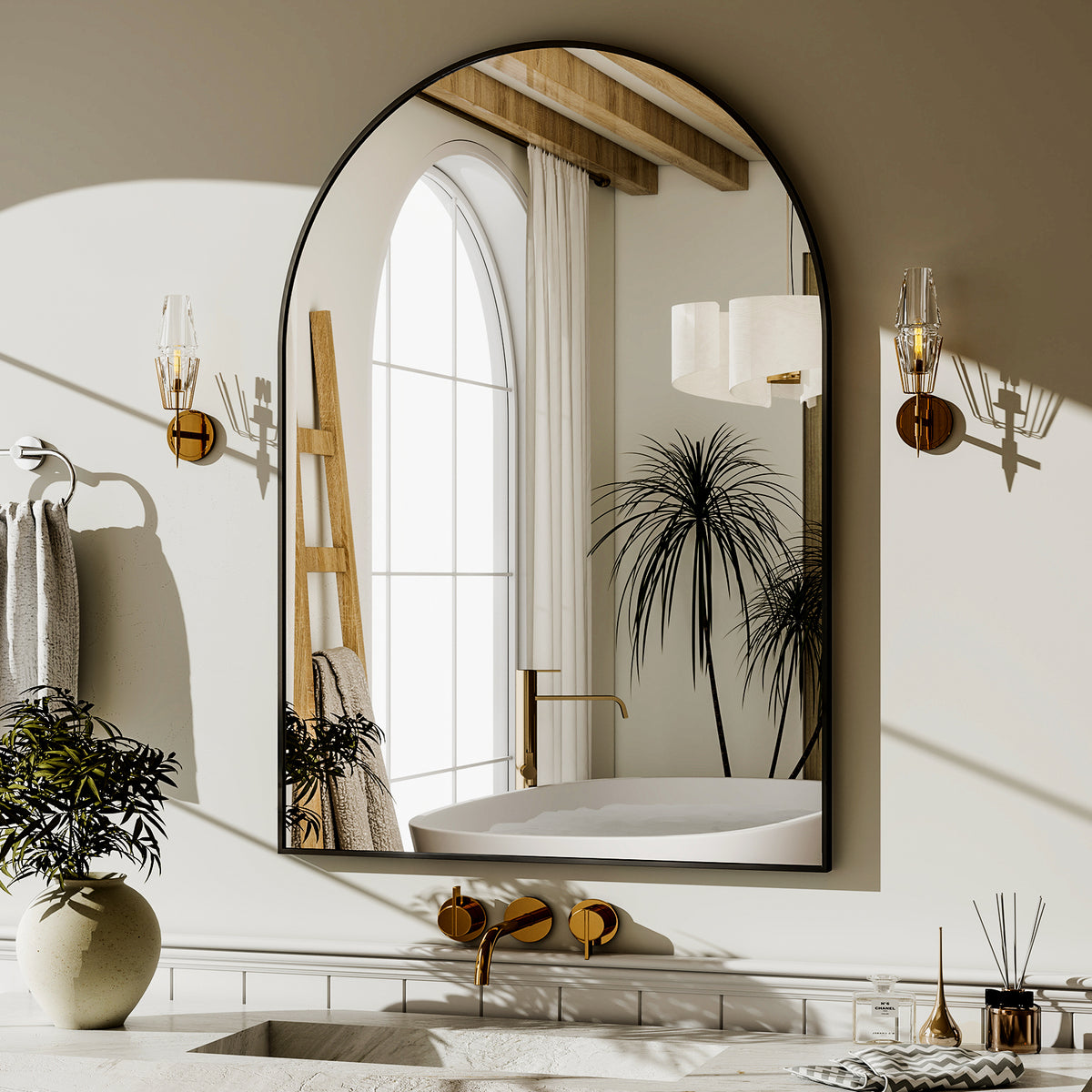 BEAUTYPEAK Arched Aluminum Alloy Framed Wall Mirror