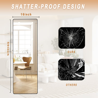 BEAUTYPEAK Rectangle Rounded Standing Full Length Mirror Floor, Black