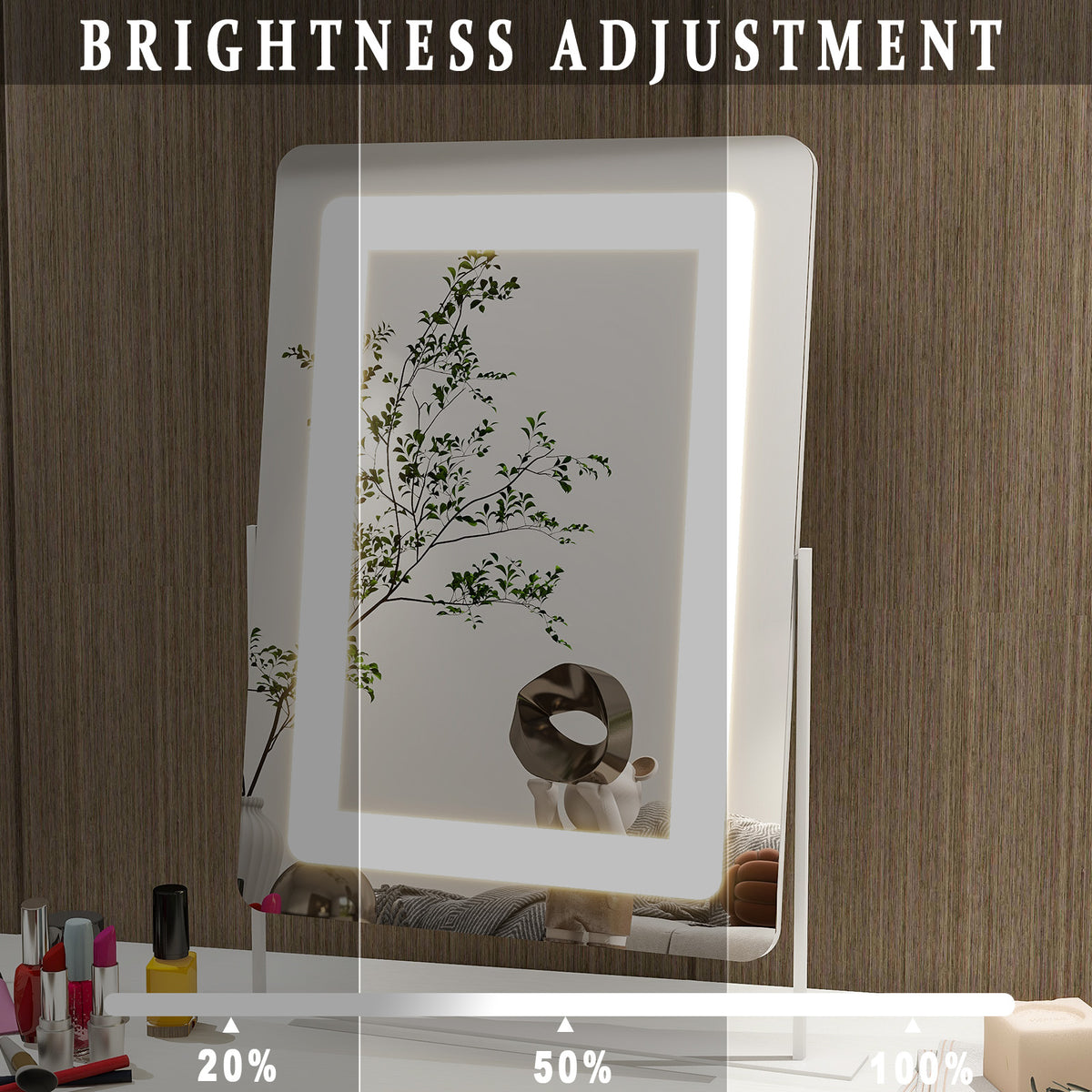 BEAUTYPEAK 20"x16" Hollywood Rectangular Vanity Mirror with Adjustable Lights, White