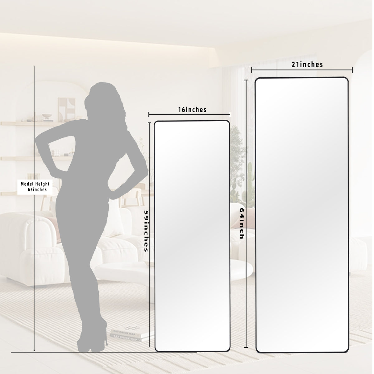 BEAUTYPEAK Rectangle Rounded Standing Full Length Mirror Floor, Black