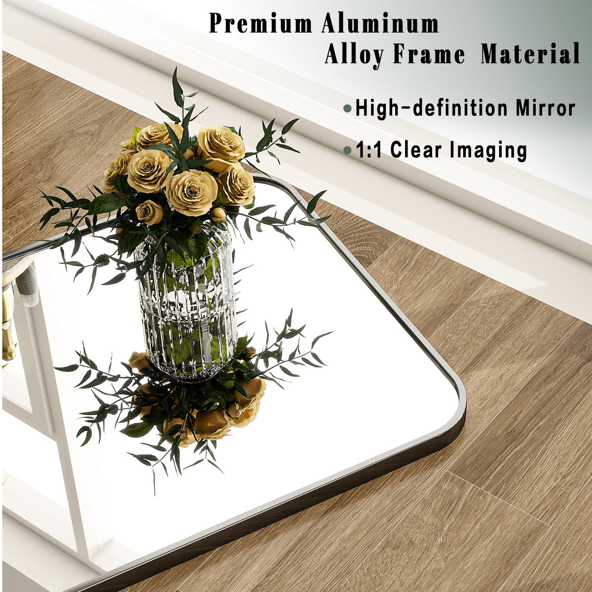 BEAUTYPEAK 24"x 36" Rounded Corners Aluminum Alloy Black Framed Wall Mirror