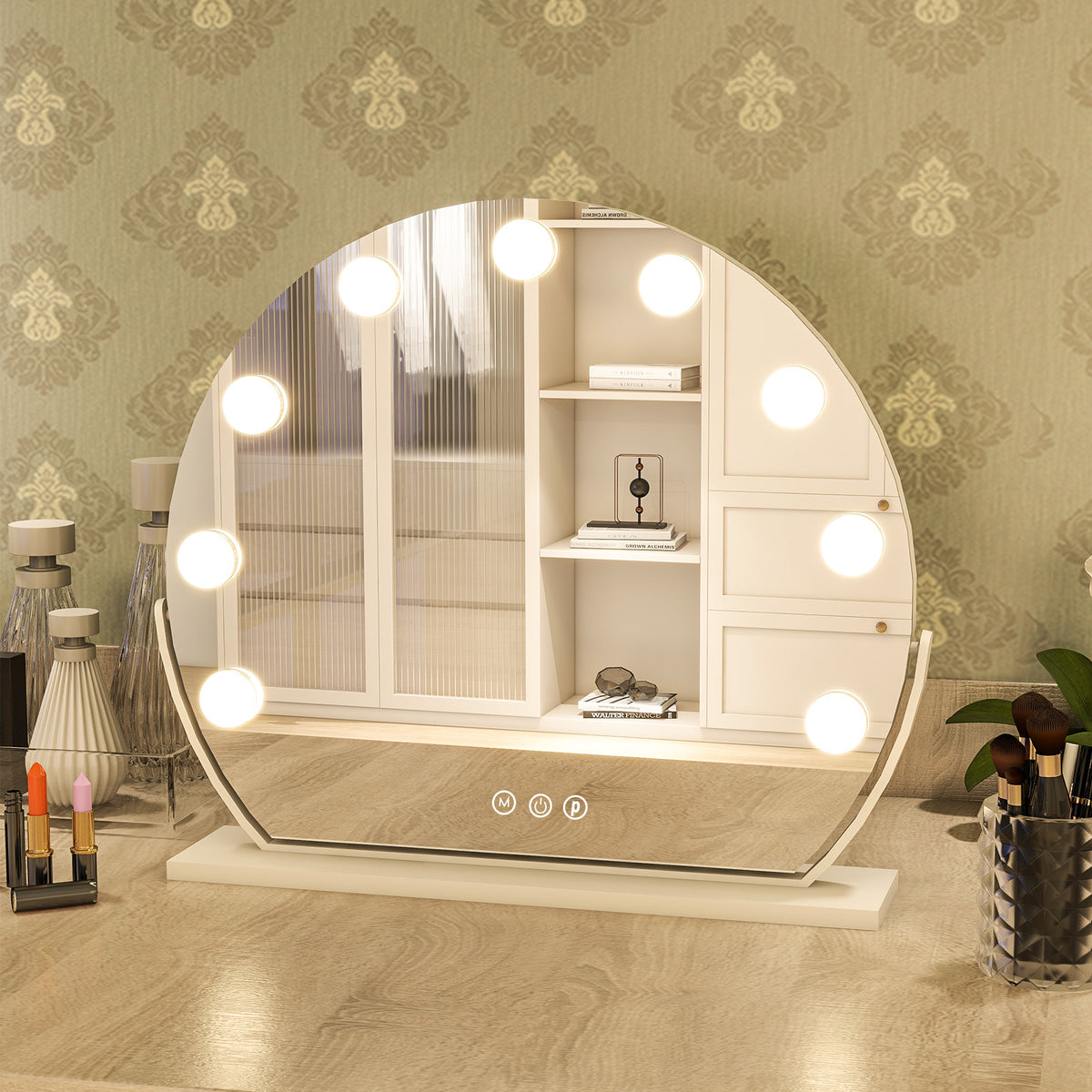 BEAUTYPEAK 16"x14" Round Hollywood Vanity Mirror with Adjustable Lights, White