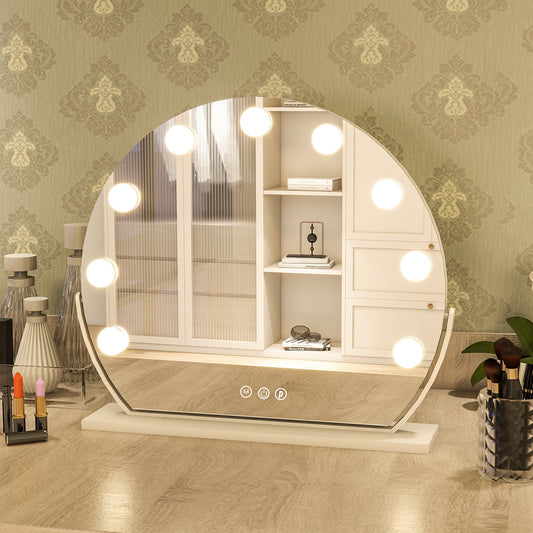 BEAUTYPEAK 16"x14" Round Hollywood Vanity Mirror with Adjustable Lights, White