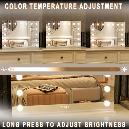 BEAUTYPEAK 23"x18" Rectangular Hollywood Vanity Mirror with Magnifier, White