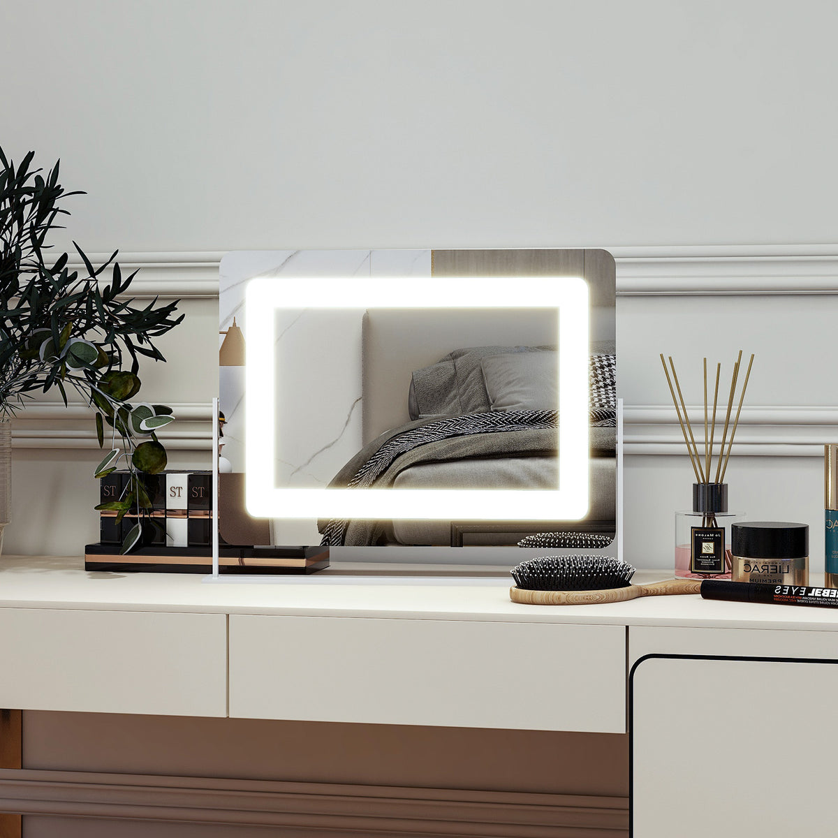 BEAUTYPEAK Hollywood Vanity Mirror Rectangular Mirror with LED, White