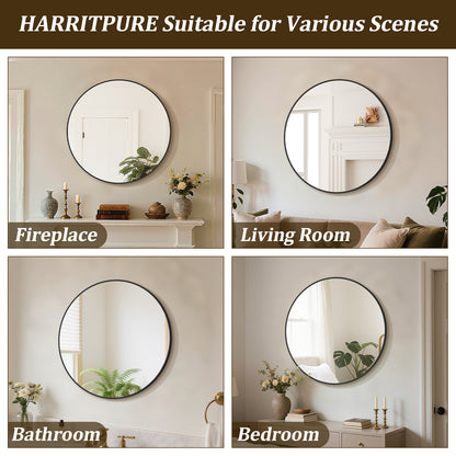 BEAUTYPEAK  Round Aluminum Alloy Black Framed Wall Mirror