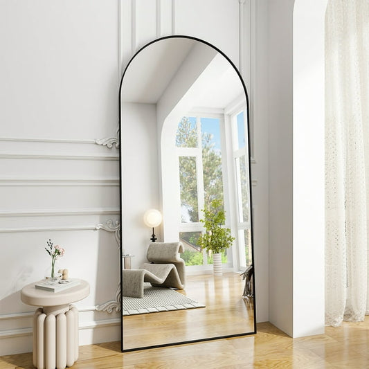BEAUTYPEAK 76"x34" Arched Metal Framed Standing Mirrors, Black