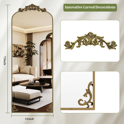 BEAUTYPEAK 70"x24" Full Length Mirror with Baroque Flower Head Design Wall-Mounted Mirror