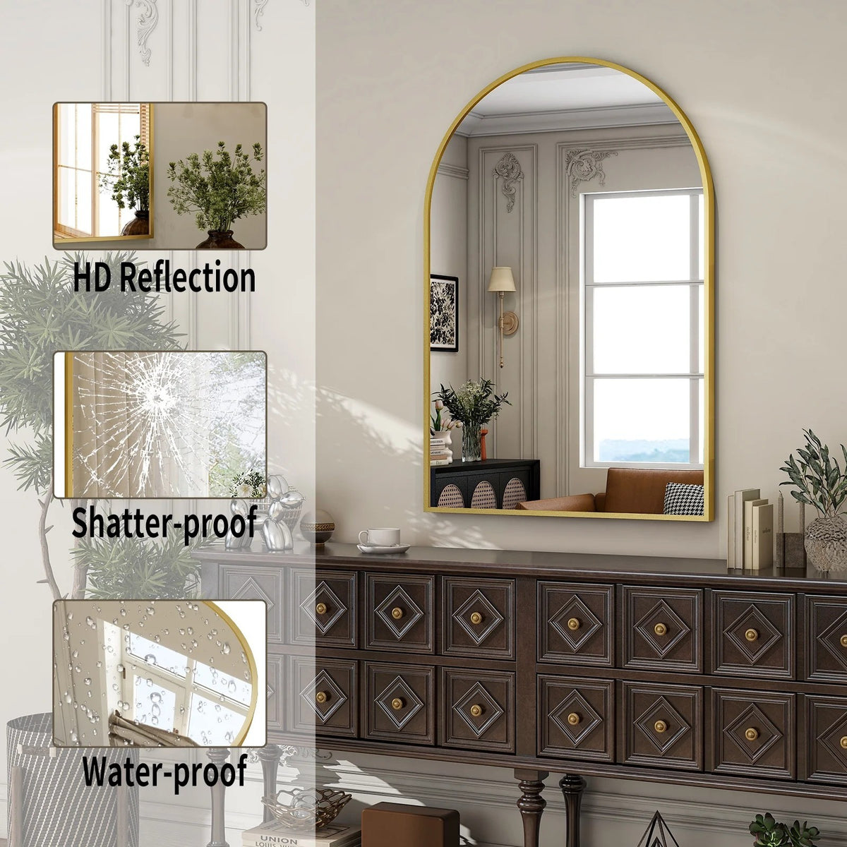BEAUTYPEAK 26"x 38" Bathroom Mirror Wall Vanity Arched Mirror