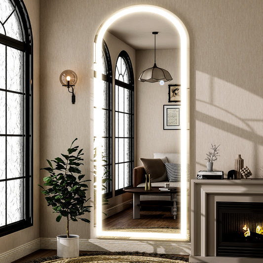 BEAUTYPEAK 71"x 30" LED Arched Full Length Mirror Floor Standing Mirror with Stand