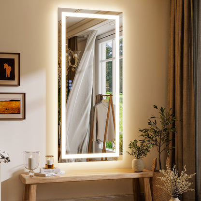 BEAUTYPEAK Modern Frameless LED Bathroom Mirror, Rectangular Design with Anti-Fog