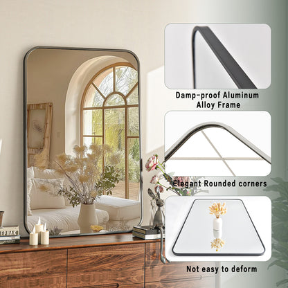 BEAUTYPEAK 24"x 36" Rounded Corners Aluminum Alloy Black Framed Wall Mirror