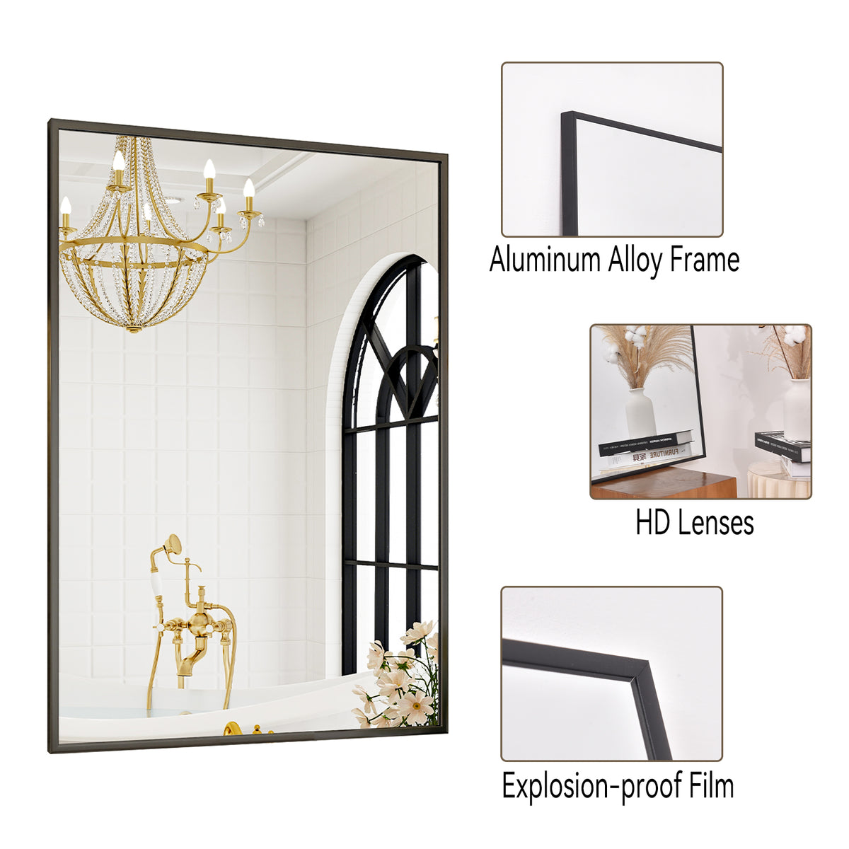 BEAUTYPEAK Bathroom Wall Mirror with Rectangular Metal Frame