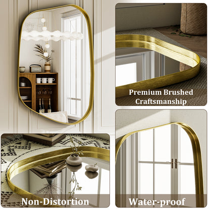 BEAUTYPEAK 30"x 22" Irregular Bathroom Mirror Asymmetrical Mirror Wall Mounted Deep Frame