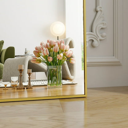 BEAUTYPEAK 76"x34" Arched Metal Framed Standing Mirrors, Black