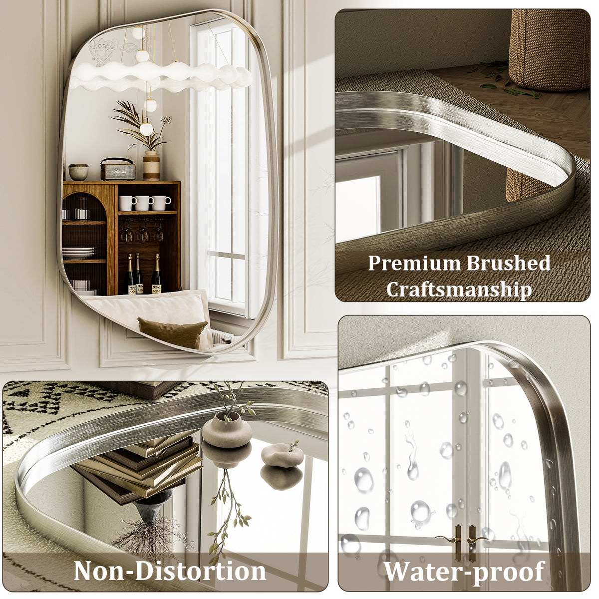 BEAUTYPEAK 30"x 22" Irregular Bathroom Mirror Asymmetrical Mirror Wall Mounted Deep Frame
