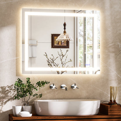BEAUTYPEAK Modern Frameless LED Bathroom Mirror, Rectangular Design with Anti-Fog
