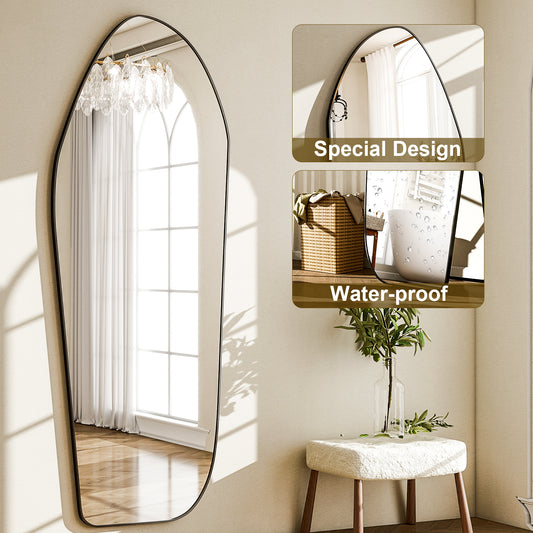 BEAUTYPEAK 67"x24" Irregular Floor Mirror Full-length Mirror with Alumnium Frame