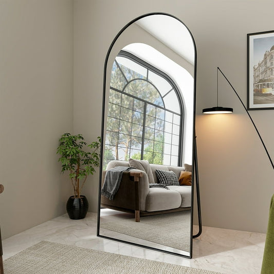 BEAUTYPEAK 76"x34" Arched Metal Framed Standing Mirrors, Black