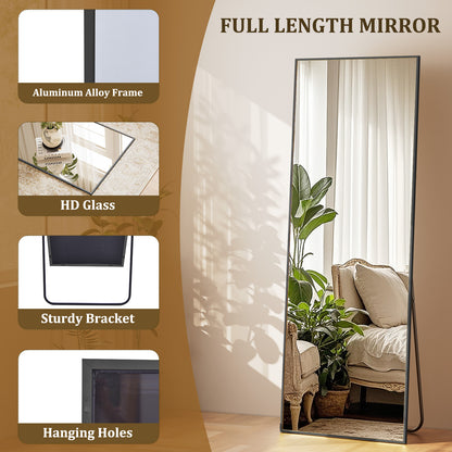 BEAUTYPEAK Rectangular Black Aluminum Alloy Framed Floor Mirror