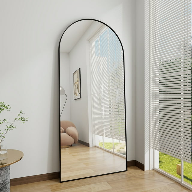 BEAUTYPEAK 76"x34" Arched Metal Framed Standing Mirrors, Black