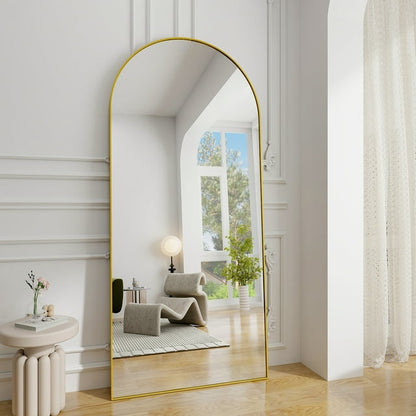 BEAUTYPEAK 76"x34" Arched Metal Framed Standing Mirrors, Black